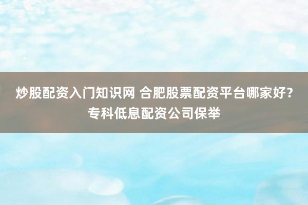 炒股配资入门知识网 合肥股票配资平台哪家好？专科低息配资公司保举