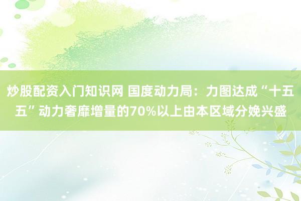 炒股配资入门知识网 国度动力局：力图达成“十五五”动力奢靡增量的70%以上由本区域分娩兴盛